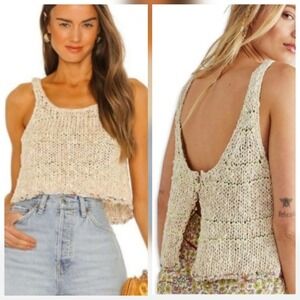 Free People Nomad Chunky Crochet Knit Crop Tank Top Ivory Lime XS